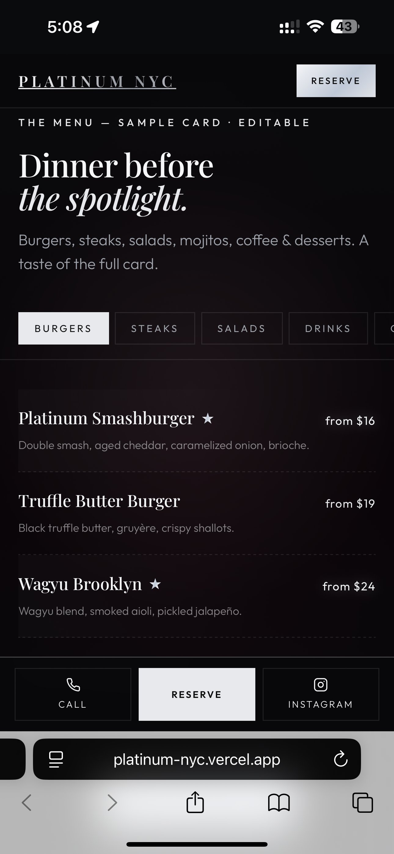 Menu on mobile